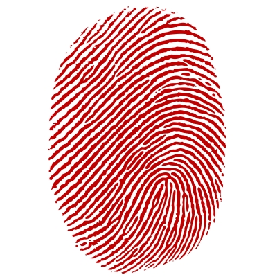 A red thumbprint on a white background. 